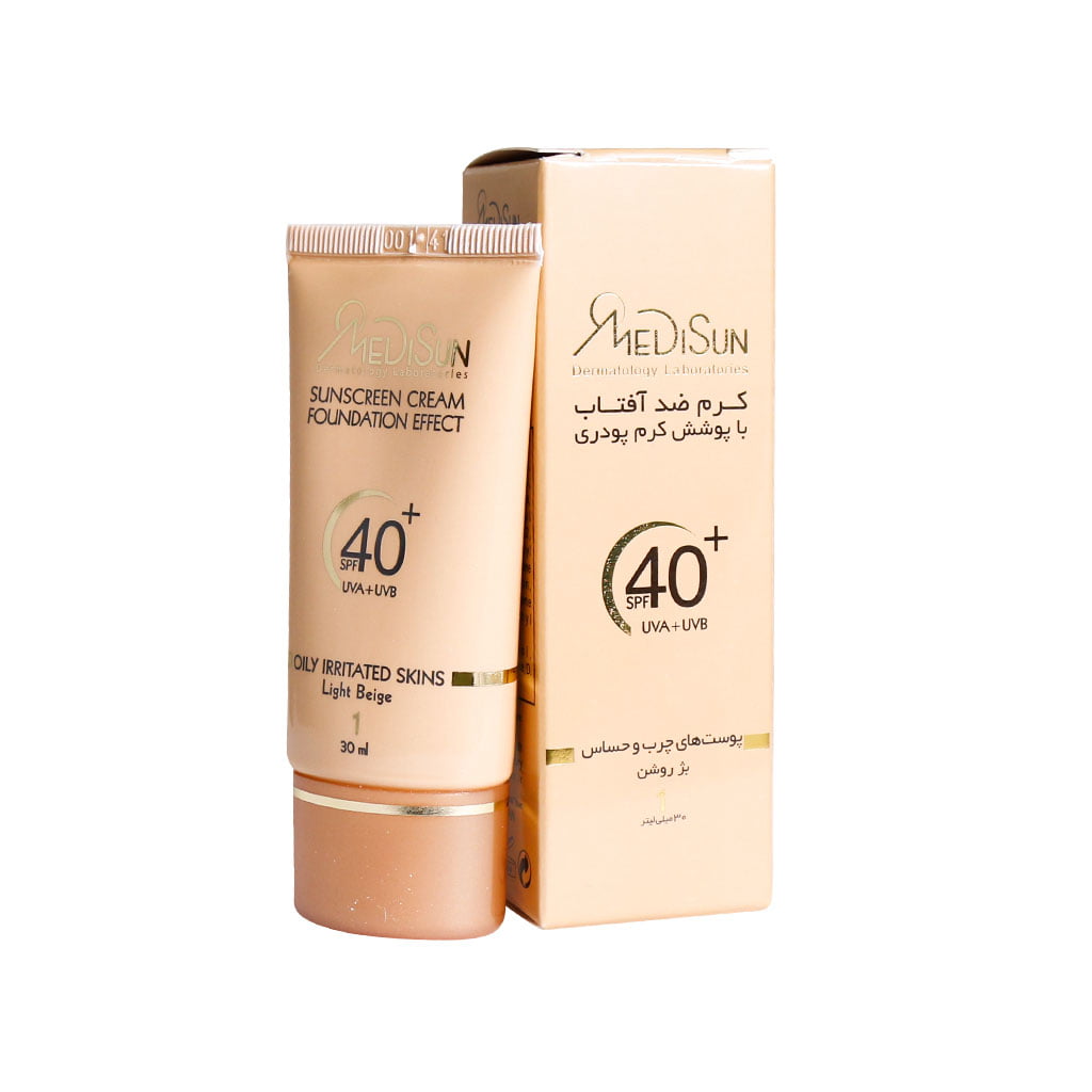 ضد آفتاب کرم پودری SPF40 بژ روشن مناسب پوست چرب مدیسان