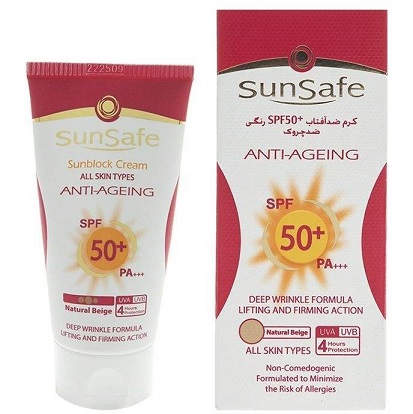 کرم ضد آفتاب SPF50 ضد چروک بژ طبیعی سان سیف
